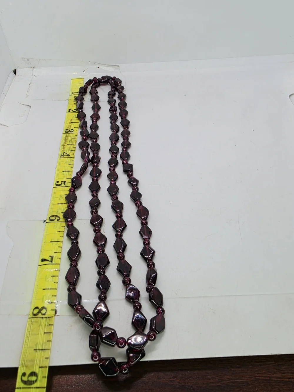 Antique Vintage Art Deco Czech Garnet Rhombus Glass Flapper Necklace 36